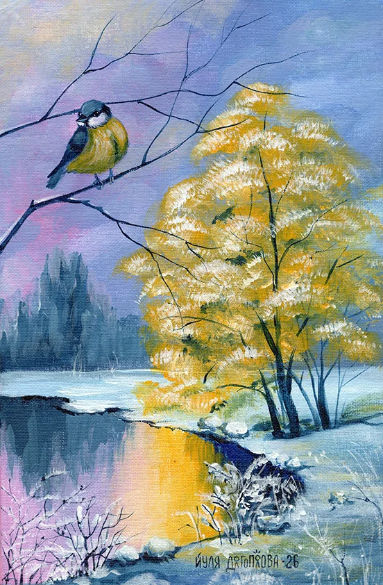 The same season in different colors - My, Bullfinches, Tit, Autumn, Nature, Acrylic, Painting, Traditional art, Longpost