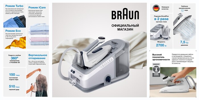 Парогенератор BRAUN CareStyle 7 IS7262GY (Цвет: Белый / Серый)