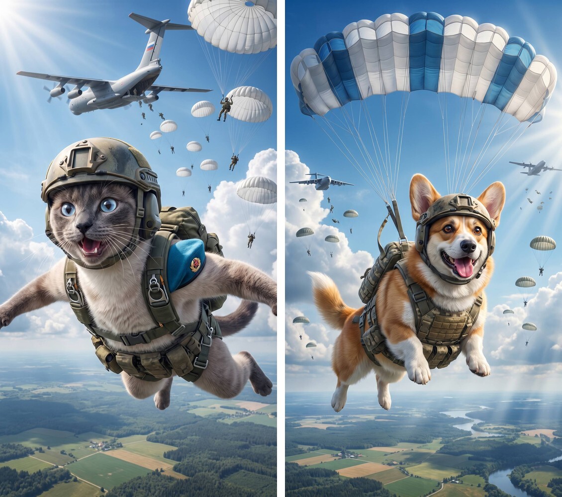 Airborne Forces Day Card from Your Photo: 10 Prompts for a Neural Network - Neural Network Content, Airborne forces, Day of the Airborne Forces, Postcard, Congratulation, Neural Networks, Prompt, Paratroopers, Blue berets, Striped vest, Holidays, Parachute, Artificial Intelligence, August 2, Images, Longpost, Telegram (link), MAX messenger (link)