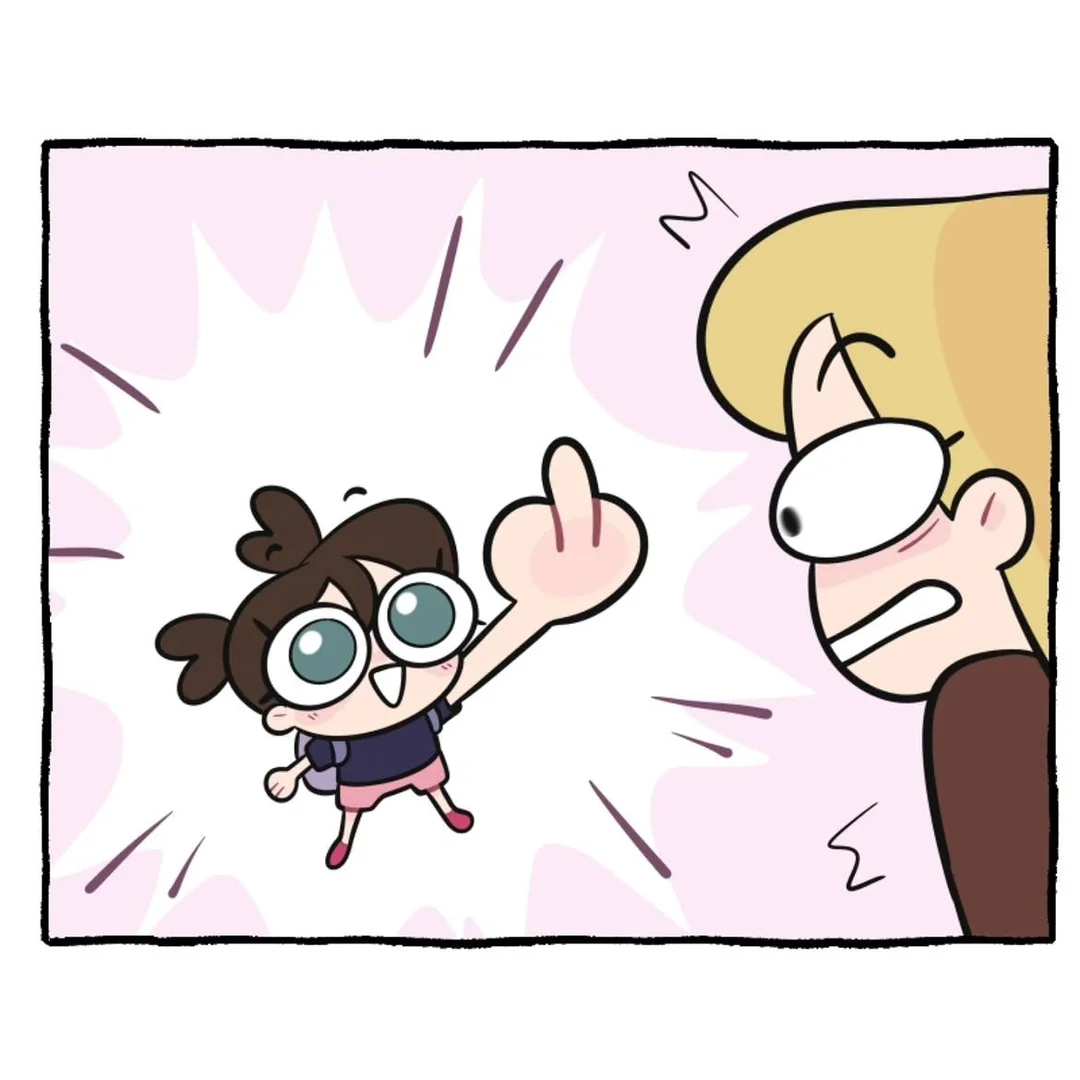 First time in first grade - Comics, Translated by myself, School, 1 class, First grader, Parents and children, Mum, Daughter, Fak (gesture)