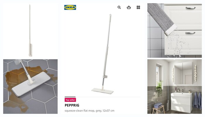 Швабра IKEA ″Pepprig″ с отжимом, насадка из микрофибры, 37х12 см