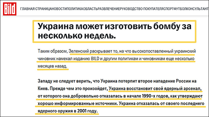 Скриншот страницы сайта издания Bild (автоперевод)