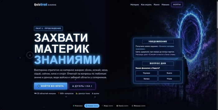 Сегодня в 20:00 — общий сбор в викторине-стратегии: дуэли, аниме и карта мира