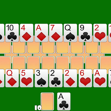 Необычный пасьянс, убирать можно только открытые карты по значению рядом с той, что в стопке сброса.