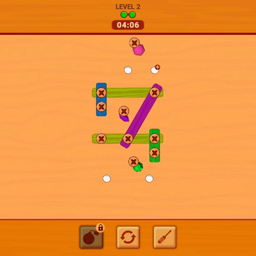 Болты и гайки - это головоломка, в которой вам нужно откручивать болты с досок! Ваша задача - выбрать правильный болт для откручивания, чтобы вы могли открутить все доски! Соревнуйтесь с друзьями и коллегами!