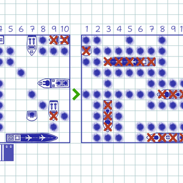 Классическая настольная игра «Морской Бой классический» - стилизация как на бумаге (в школьной тетради в клетку).