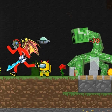 Стикмен против мобов из Майнкрафта! Мега боссы готовы сразиться с тобой, чтобы доказать свою силу. Заходи в крутые битвы вместе со Стикменом!