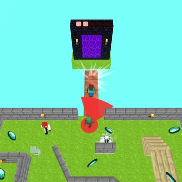 Прятки в майнкрафт - постройте стену из разбросанных по уровню блоков, защитись от наступающей толпы зомби! Не позволь сопернику уничтожить стену!