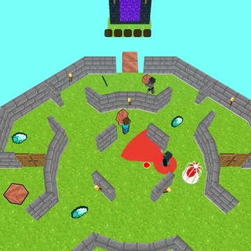 Прятки в майнкрафт - постройте стену из разбросанных по уровню блоков, защитись от наступающей толпы зомби! Не позволь сопернику уничтожить стену!