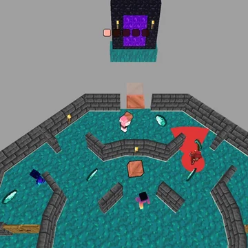 Прятки в майнкрафт - постройте стену из разбросанных по уровню блоков, защитись от наступающей толпы зомби! Не позволь сопернику уничтожить стену!