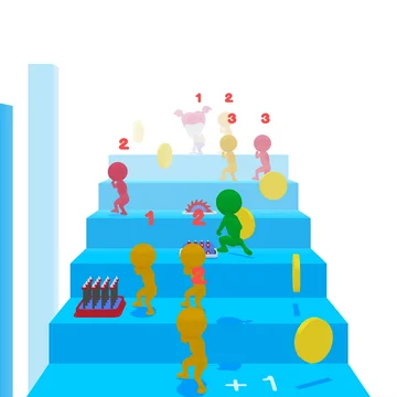 Пройди всю Боевую лестницу, скидывая других игроков и избегая ловушек. Открой скины от простых стикменов до Помни из цифрового цирка и Нубика.