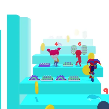 Пройди всю Боевую лестницу, скидывая других игроков и избегая ловушек. Открой скины от простых стикменов до Помни из цифрового цирка и Нубика.