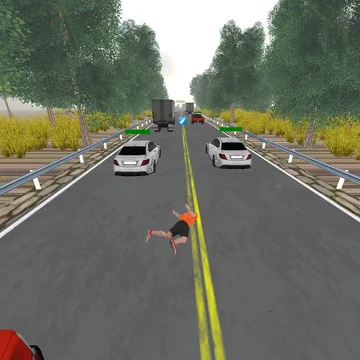 Динамичный раннер, где нужно обгонять машины, собирать бонусы и бежать как можно дальше.