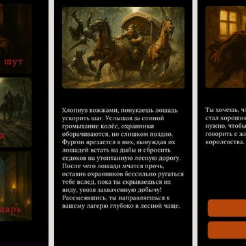 Эпоха Героев и Шутов: Визуальная новелла со множеством концовок. Три захватывающих истории о власти, доблести и свободе в средневековом фэнтези.