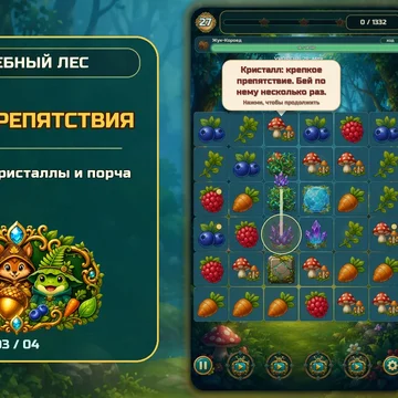 Соединяйте одинаковые лесные фишки в цепочки, разрушайте препятствия и побеждайте боссов. Вас ждут 300 уровней, спутники с особыми умениями и волшебные комбинации. (скриншот 3)