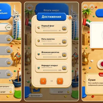Спокойная игра-раскраска про флаги: раскрашивайте страны кистью, открывайте континенты и узнавайте необычные факты. (скриншот 1)
