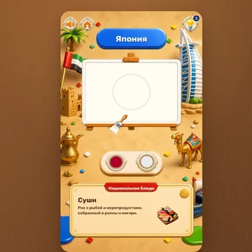 Спокойная игра-раскраска про флаги: раскрашивайте страны кистью, открывайте континенты и узнавайте необычные факты. (скриншот 3)