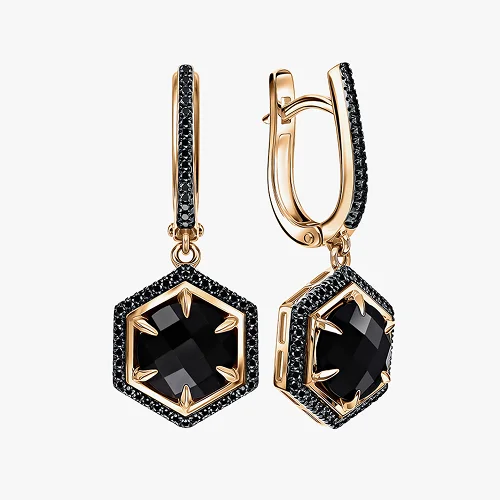 Золотые серьги с бриллиантами и агатом