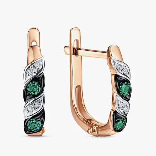 Золотые серьги с бриллиантами и изумрудами